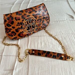 Tory Burch Leopard Embossed Leather Chain Crossbody Bag